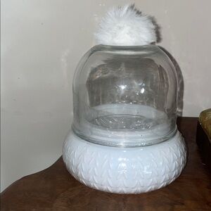 Glass Dome with White Base and Pom Pom